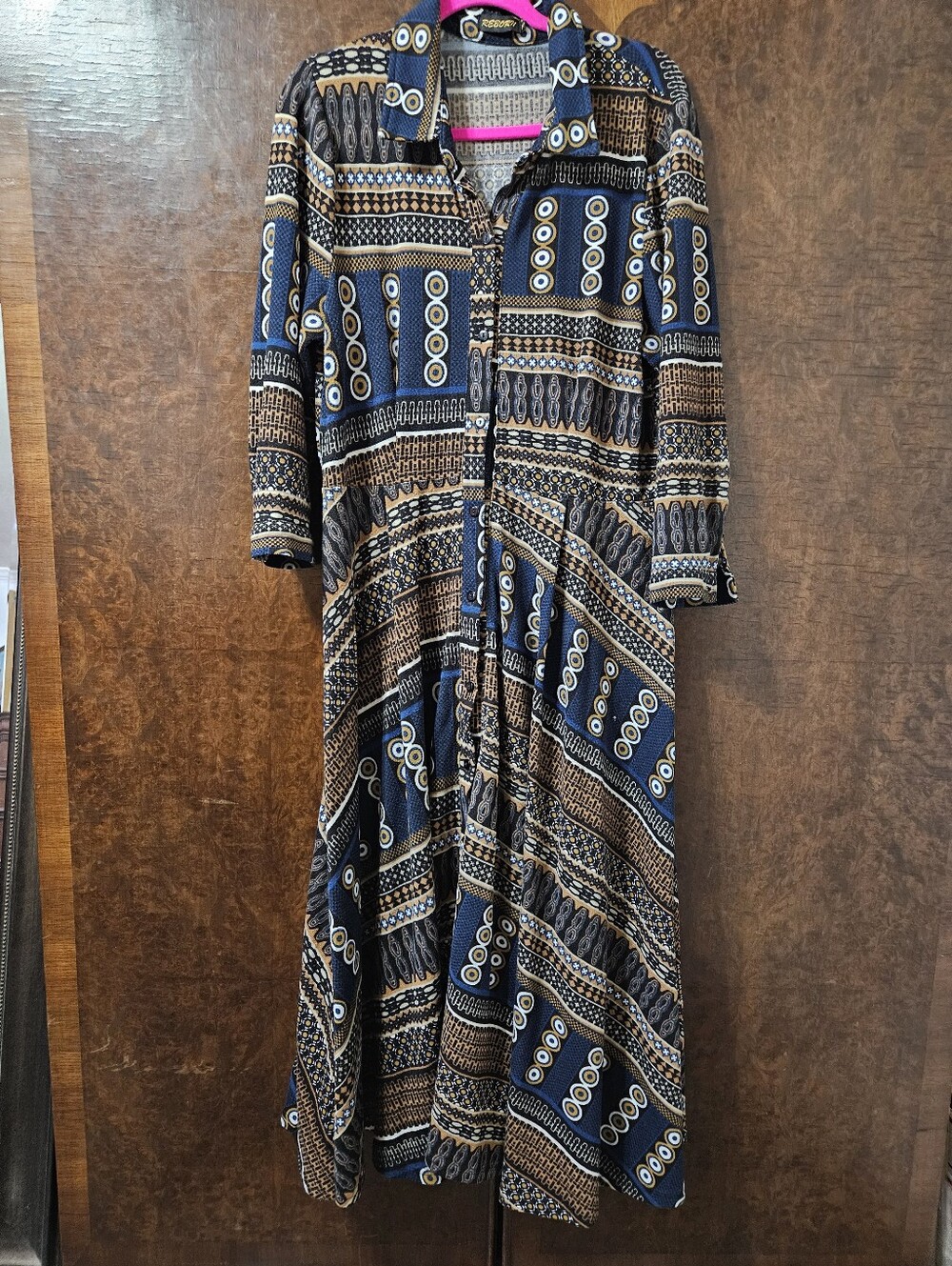 Bohemian Patterned Button-Front Duster/Maxi Dress